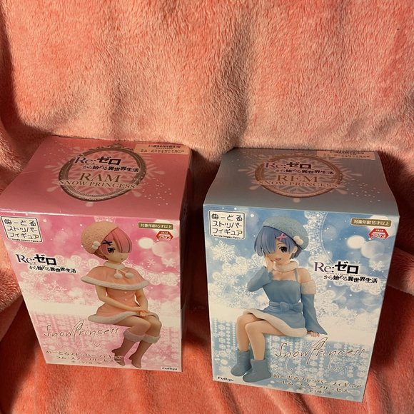 NEW Re:Zero Rem Ram Noodle Stopper Figure Snow Princess Set of 2 Japan FuRyu - Picture 2 of 10